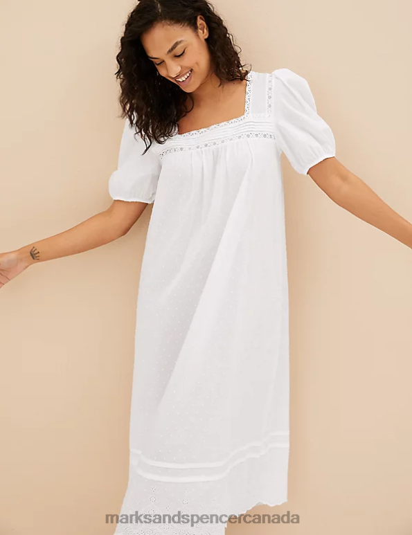 Unisex White Lingerie Marks & Spencer Pure Cotton Long Nightdress 20VTD3478 - Marks and Spencer online