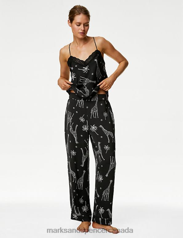 Marks and Spencer near me - Unisex Black Mix Lingerie Marks & Spencer Satin Giraffe Print Pyjama Set 20VTD3462