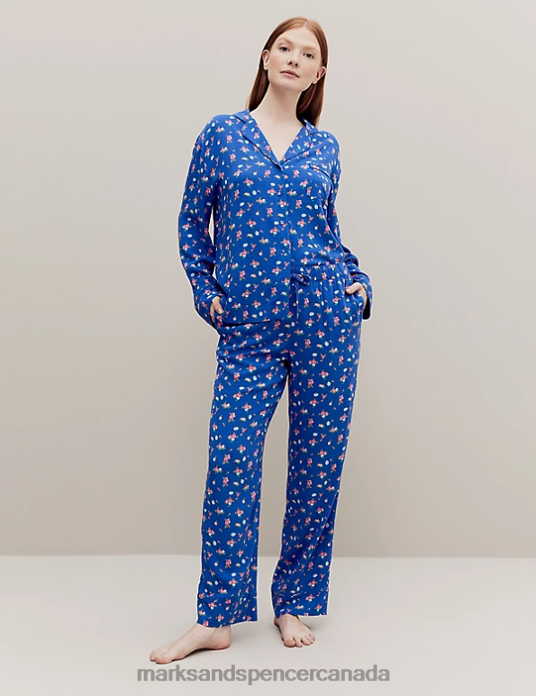 Marks and Spencer Canada - Unisex Blue Mix Lingerie Marks & Spencer Floral Print Pyjama Bottoms 20VTD3555