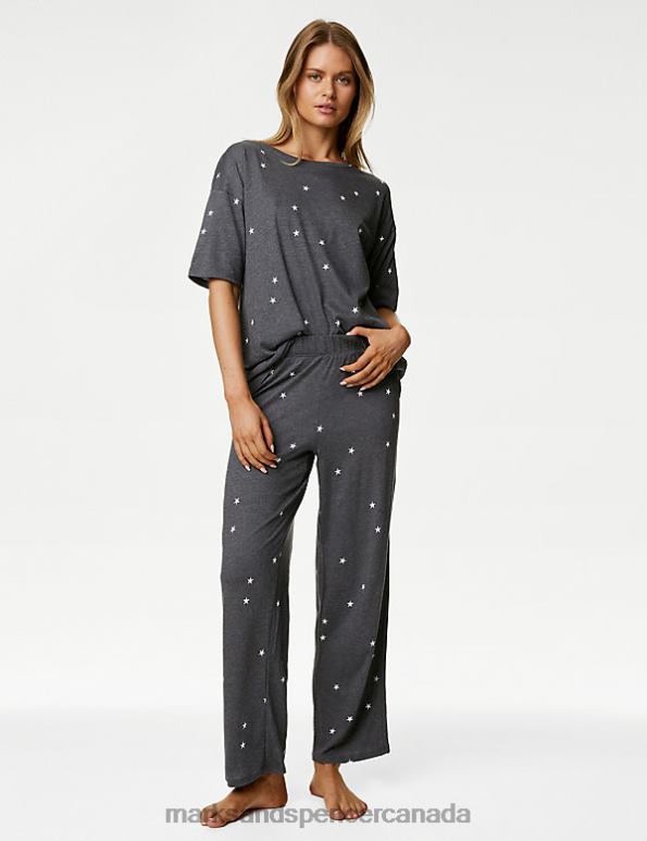 Unisex Charcoal Lingerie Marks & Spencer Cotton Modal Star Print Pyjama Set 20VTD3338 - Marks and Spencer online