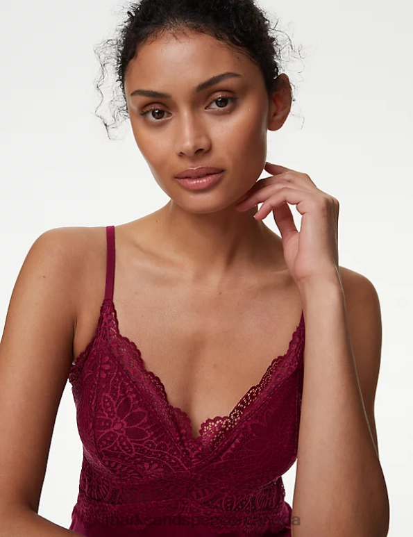 Marks and Spencer Canada - Unisex Dark Raspberry Lingerie Marks & Spencer Body Soft Lace Detail Cami Top 20VTD3518