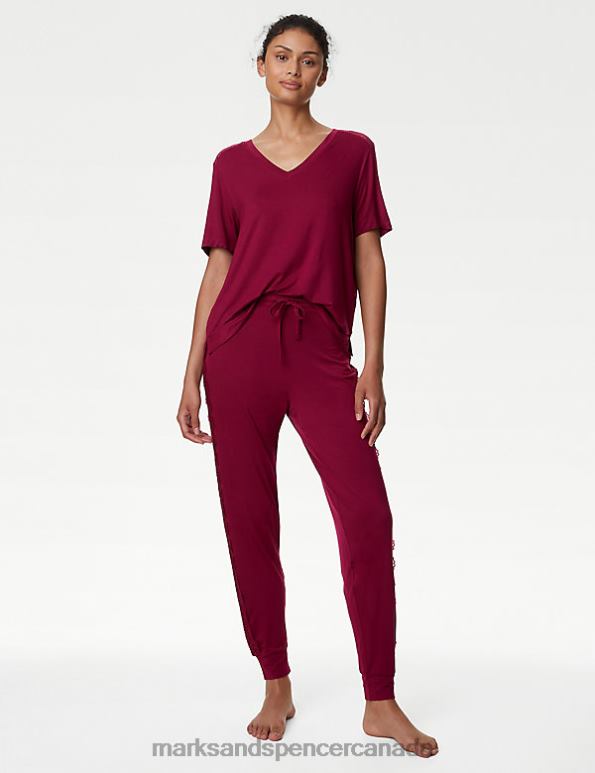 Marks and Spencer sale - Unisex Dark Raspberry Lingerie Marks & Spencer Body Soft Lace Detail Lounge Joggers 20VTD3359