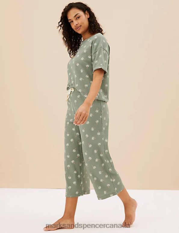 Marks and Spencer Canada - Unisex Dusty Green Lingerie Marks & Spencer Cotton Blend Waffle Pyjama Bottoms 20VTD3580