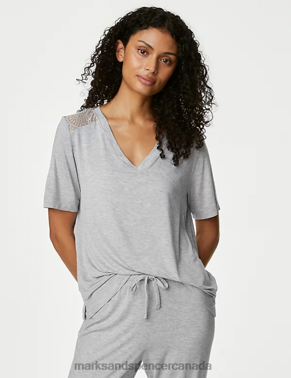 Unisex Grey Lingerie Marks & Spencer Body Soft Lace Detail Pyjama Top 20VTD3730 - Marks and Spencer online