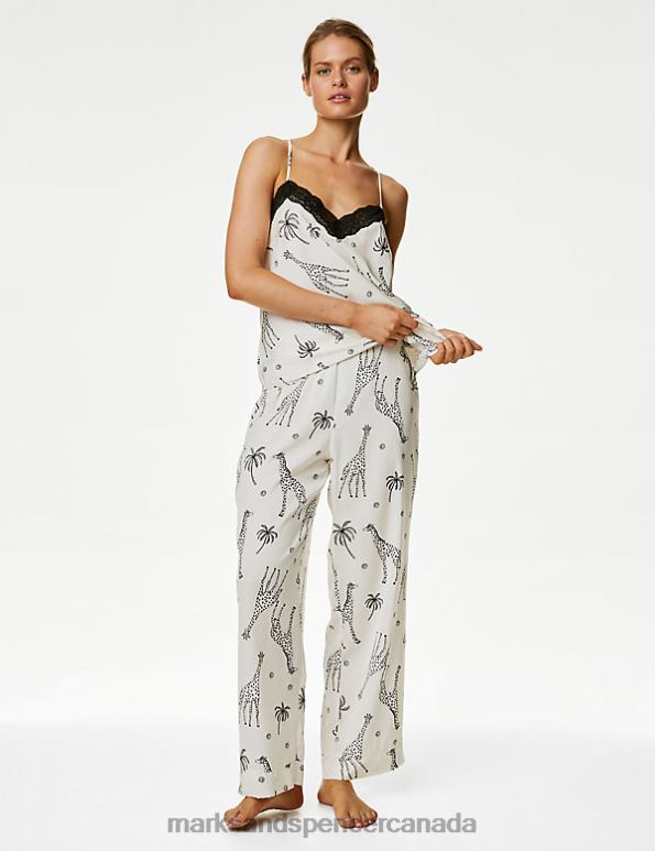 Marks and Spencer Canada - Unisex Ivory Mix Lingerie Marks & Spencer Dream Satin Giraffe Print Pyjama Set 20VTD3420