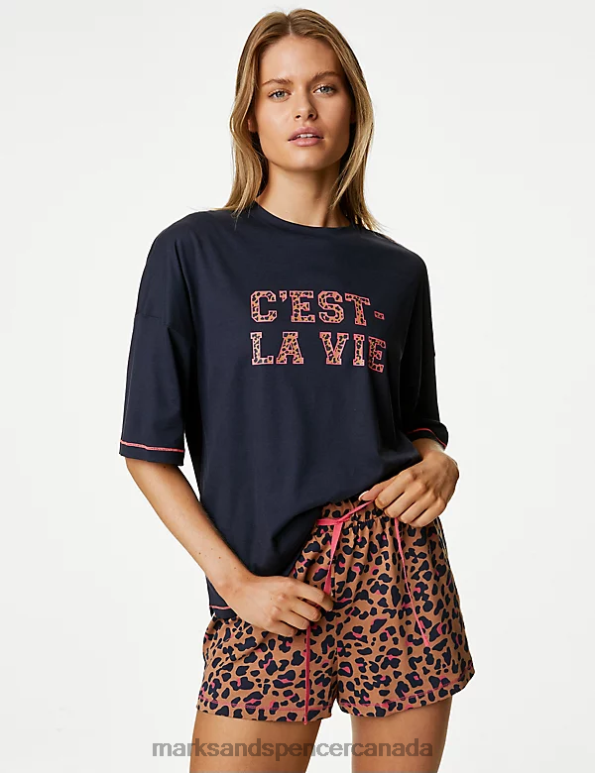 Unisex Navy Mix Lingerie Marks & Spencer C'est La Vie Slogan Pyjama Top 20VTD3447 - Marks and Spencer online