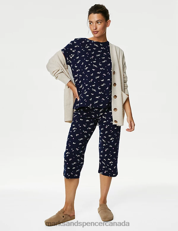 Unisex Navy Mix Lingerie Marks & Spencer Pure Cotton Floral Pyjama Set 20VTD3385 - Marks and Spencer Canada locations