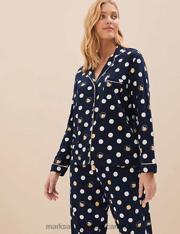 Marks and Spencer Canada - Unisex Navy Mix Lingerie Marks & Spencer Pure Cotton Snoopy Polka Dot Pyjama Set 20VTD3460