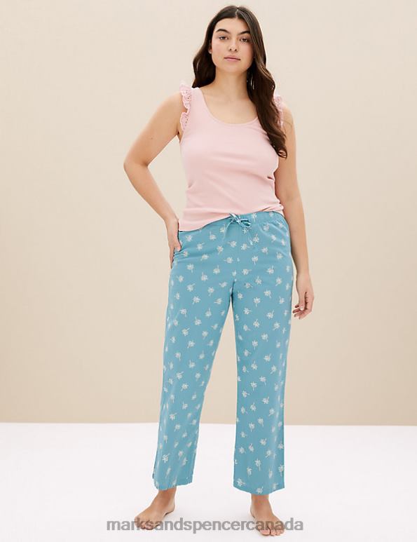 Marks and Spencer near me - Unisex Peacock Lingerie Marks & Spencer Pure Cotton Palm Print Pyjama Bottoms 20VTD3677