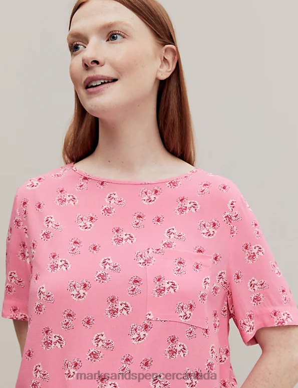 Unisex Pink Mix Lingerie Marks & Spencer Floral Print Pyjama Top 20VTD3553 - Marks and Spencer outlet