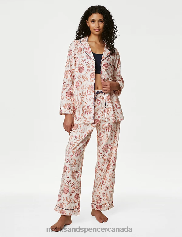 Marks and Spencer sale - Unisex Raspberry Lingerie Marks & Spencer Pure Cotton Floral Pyjama Set 20VTD3337