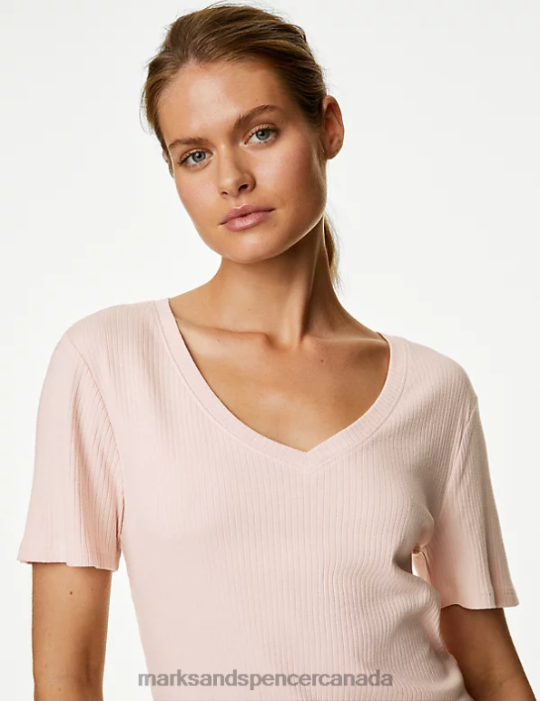 Unisex Soft Pink Lingerie Marks & Spencer Ribbed Pyjama Top 20VTD3501 - Marks and Spencer online