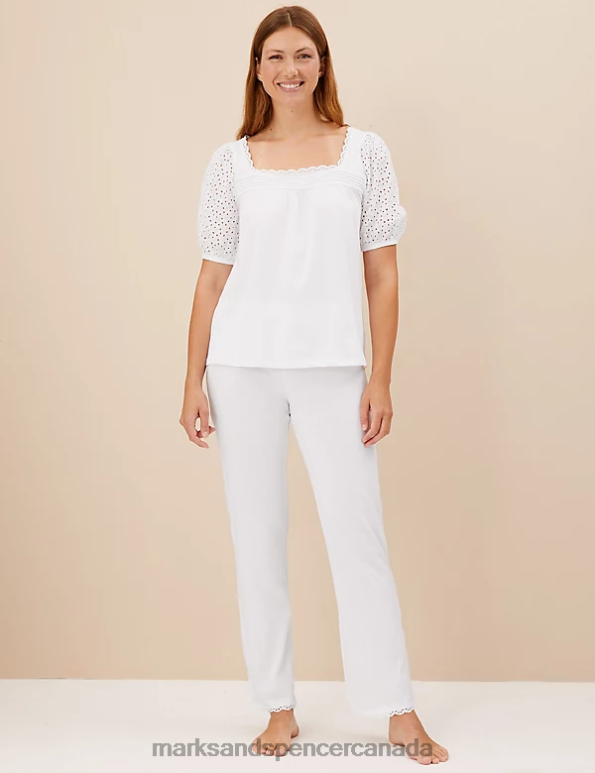 Marks and Spencer sale - Unisex White Lingerie Marks & Spencer Pure Cotton Broderie Pyjama Set 20VTD3546