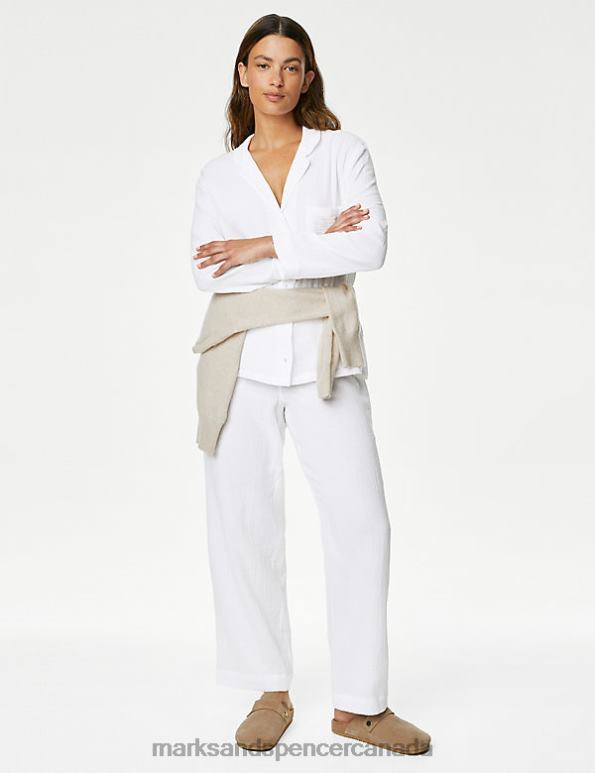 Unisex White Lingerie Marks & Spencer Pure Cotton Revere Collar Pyjama Set 20VTD3381 - Marks and Spencer online