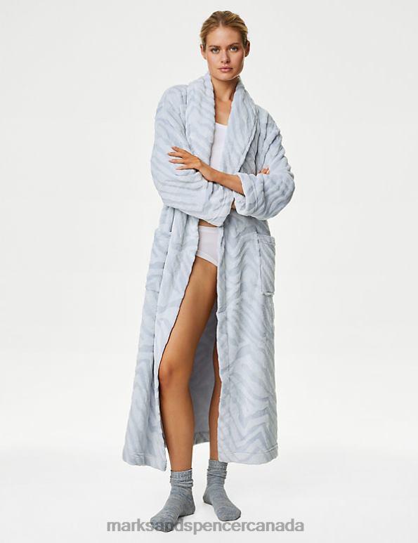 Marks and Spencer sale - Unisex Blue Mix Lingerie Marks & Spencer Fleece Animal Print Long Dressing Gown 20VTD3423