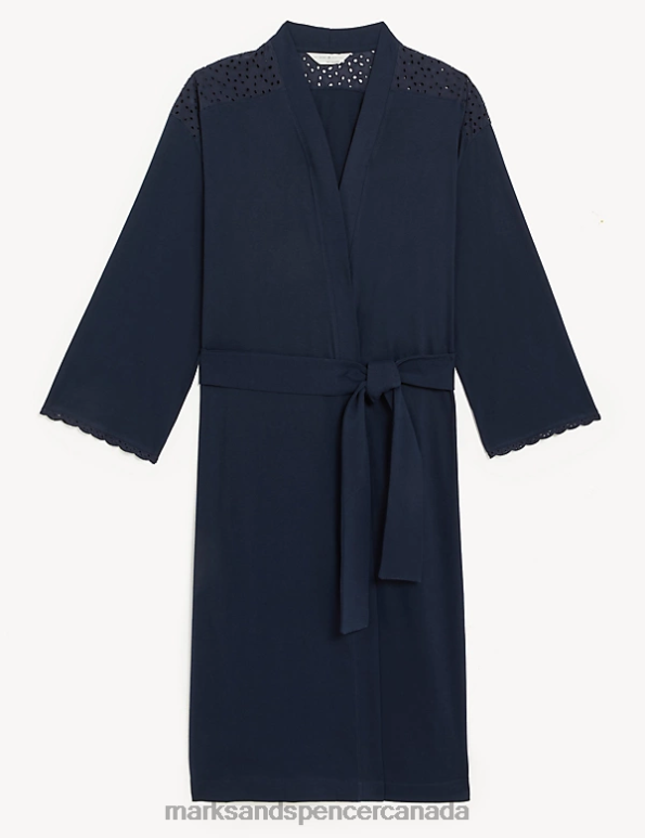 Unisex Navy Lingerie Marks & Spencer Pure Cotton Broderie Long Dressing Gown 20VTD3482 - Marks and Spencer Canada locations