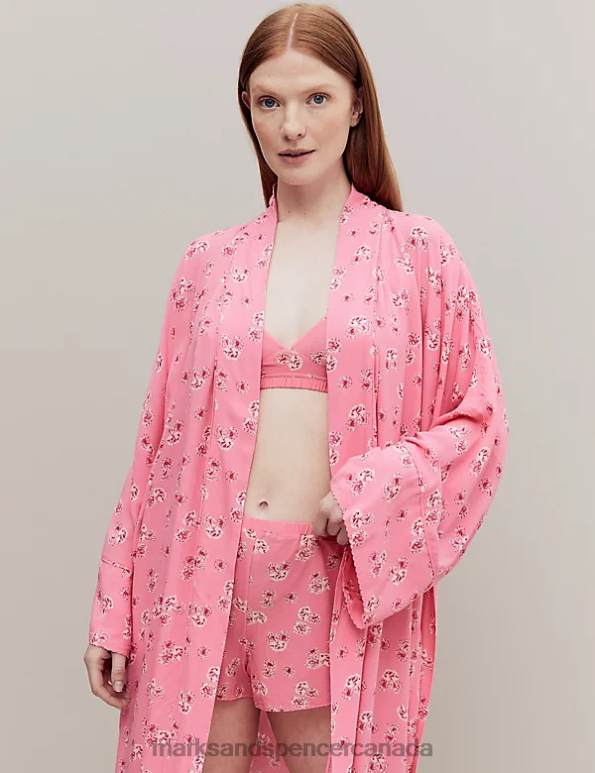 Unisex Pink Mix Lingerie Marks & Spencer Floral Print Long Kimono Robe 20VTD3562 - Marks and Spencer outlet