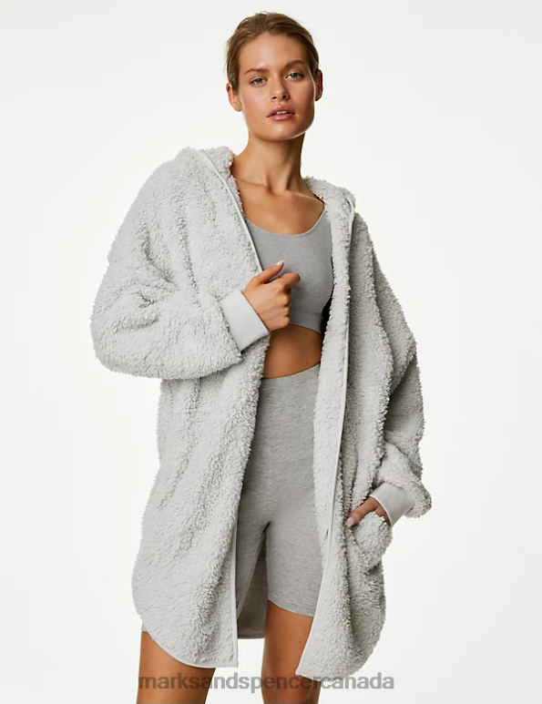 Unisex Silver Grey Lingerie Marks & Spencer Teddy Borg Hooded Cardigan 20VTD3557 - Marks and Spencer Canada locations