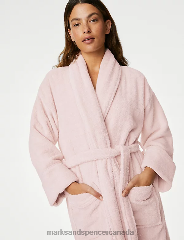 Unisex Soft Pink Lingerie Marks & Spencer Pure Cotton Towelling Dressing Gown 20VTD3489 - Marks and Spencer outlet