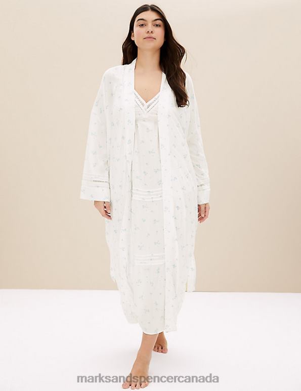 Unisex White Mix Lingerie Marks & Spencer Floral Lace Insert Long Dressing Gown 20VTD3451 - Marks and Spencer online