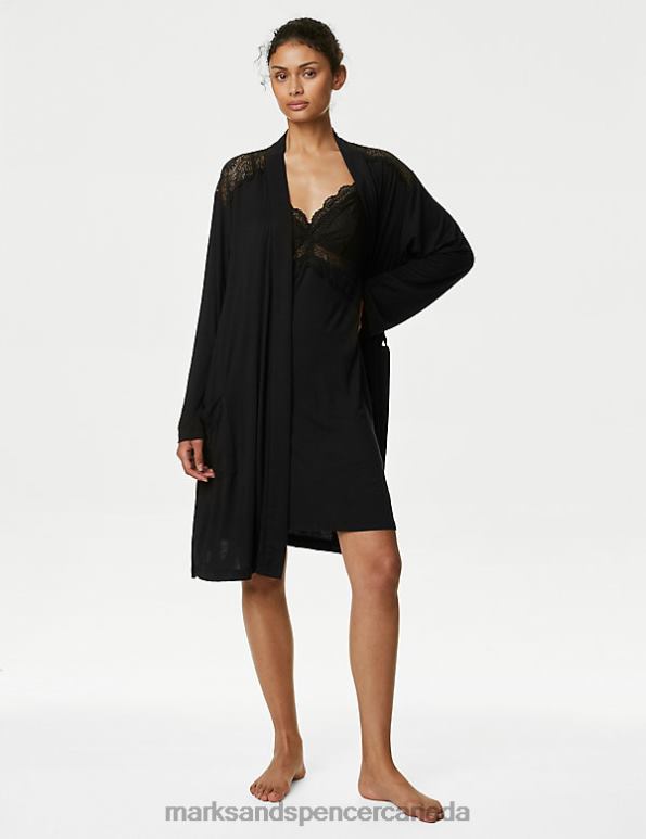 Marks and Spencer near me - Unisex Black Lingerie Marks & Spencer Body Soft Lace Detail Short Dressing Gown 20VTD3461