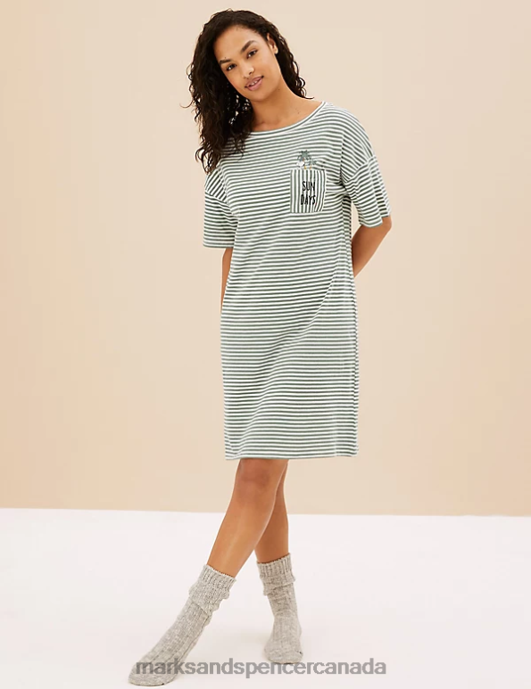 Marks and Spencer sale - Unisex Green Mix Lingerie Marks & Spencer Pure Cotton Snoopy Short Nightdress 20VTD3486