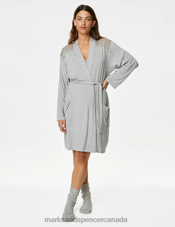 Unisex Grey Lingerie Marks & Spencer Body Soft Lace Detail Short Dressing Gown 20VTD3775 - Marks and Spencer Canada locations