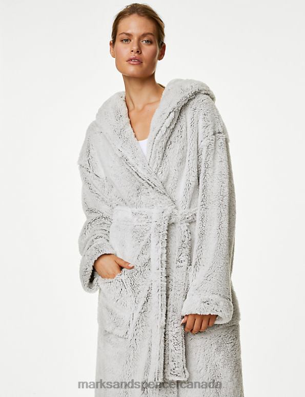 Unisex Grey Lingerie Marks & Spencer Fleece Hooded Dressing Gown 20VTD3584 - Marks and Spencer outlet