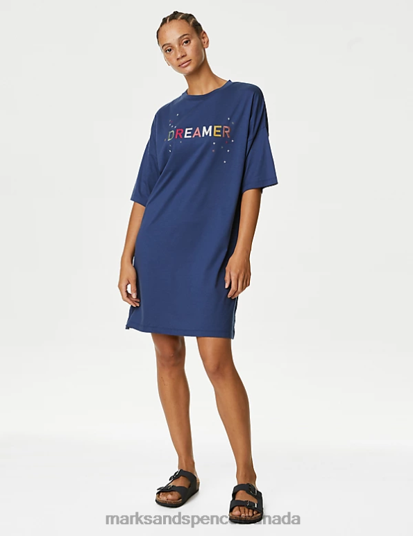 Marks and Spencer Canada - Unisex Indigo Mix Lingerie Marks & Spencer Dreamer Slogan Nightdress 20VTD3458