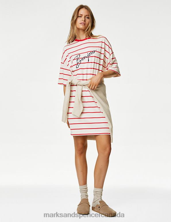 Marks and Spencer sale - Unisex Red Mix Lingerie Marks & Spencer Striped Slogan Nightdress 20VTD3346