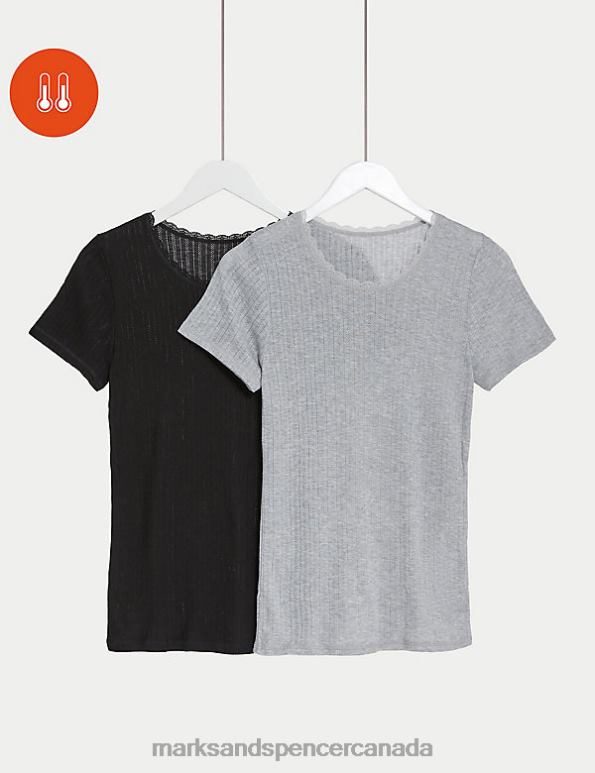 Unisex Black Mix Lingerie Marks & Spencer 2pk Thermal Short Sleeve Tops 20VTD4558 - Marks and Spencer online