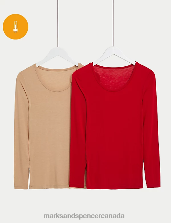 Unisex Red Mix Lingerie Marks & Spencer 2pk Heatgen Thermal Long Sleeve Tops 20VTD4655 - Marks and Spencer outlet