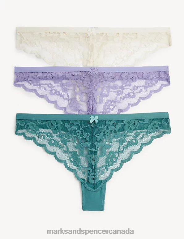 Marks and Spencer near me - Unisex Antique Green Lingerie Marks & Spencer 3pk All Over Lace Thongs 20VTD4556