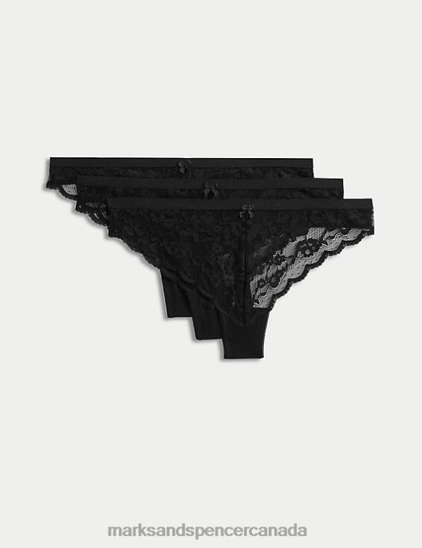 Marks and Spencer Canada - Unisex Black Lingerie Marks & Spencer 3pk All Over Lace Thongs 20VTD4136