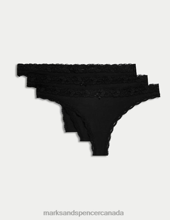 Unisex Black Lingerie Marks & Spencer 3pk Cotton Blend Thongs 20VTD3831 - Marks and Spencer Canada locations