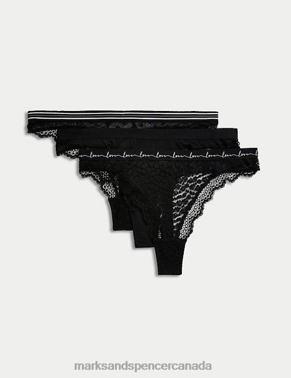 Marks and Spencer near me - Unisex Black Lingerie Marks & Spencer 3pk Mesh & Lace Thongs 20VTD4615