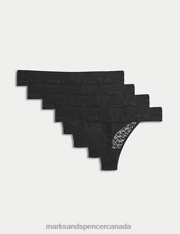 Marks and Spencer sale - Unisex Black Lingerie Marks & Spencer 4pk All Over Lace Thongs 20VTD4182