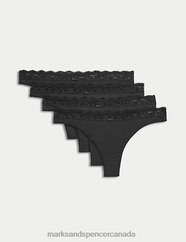 Marks and Spencer sale - Unisex Black Lingerie Marks & Spencer 4pk Thongs 20VTD3795