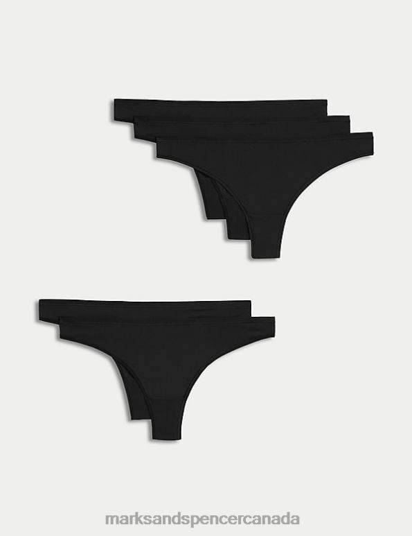 Unisex Black Lingerie Marks & Spencer 5pk No VPL Microfibre Low Rise Thongs 20VTD4600 - Marks and Spencer outlet