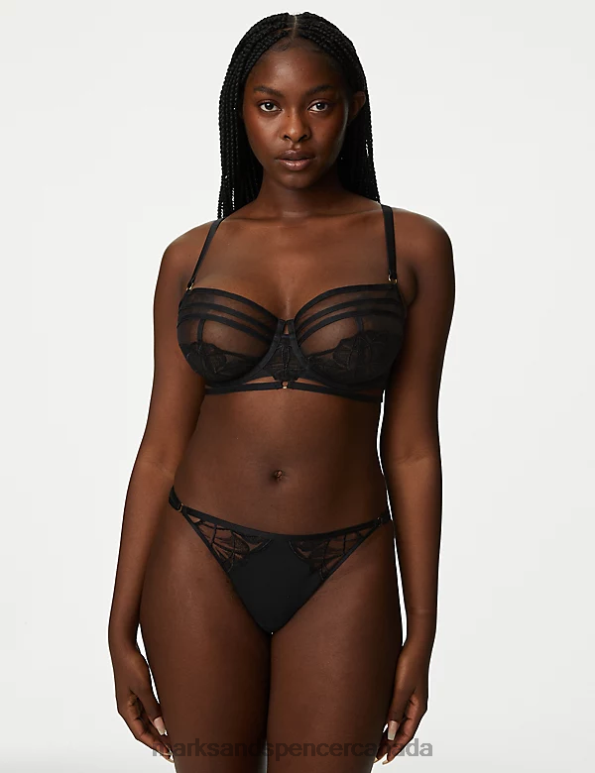 Unisex Black Lingerie Marks & Spencer Maya Embroidery Thong 20VTD4483 - Marks and Spencer Canada locations