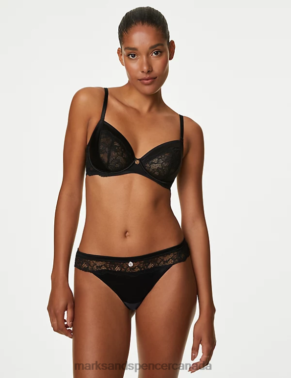 Unisex Black Lingerie Marks & Spencer Silk & Lace Thong 20VTD4370 - Marks and Spencer Canada locations