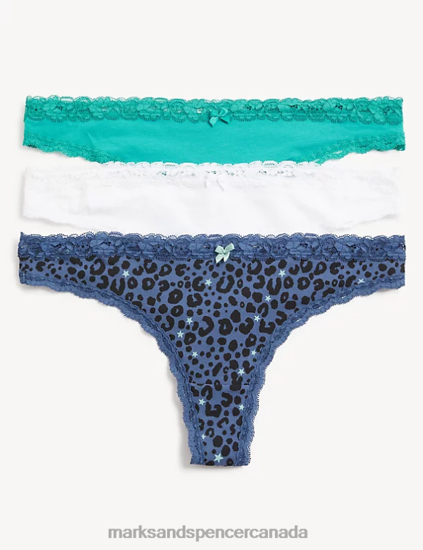 Marks and Spencer Canada - Unisex Dark Blue Mix Lingerie Marks & Spencer 3pk Cotton Blend Thongs 20VTD4532