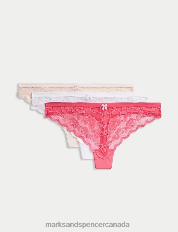 Marks and Spencer sale - Unisex Hot Pink Lingerie Marks & Spencer 3pk All Over Lace Thongs 20VTD4557