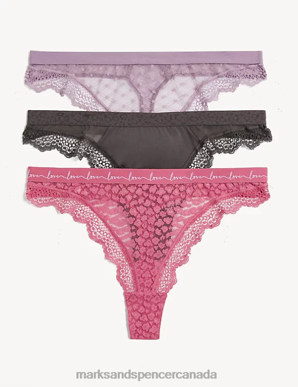 Marks and Spencer sale - Unisex Raspberry Mix Lingerie Marks & Spencer 3pk Mesh & Lace Thongs 20VTD4934