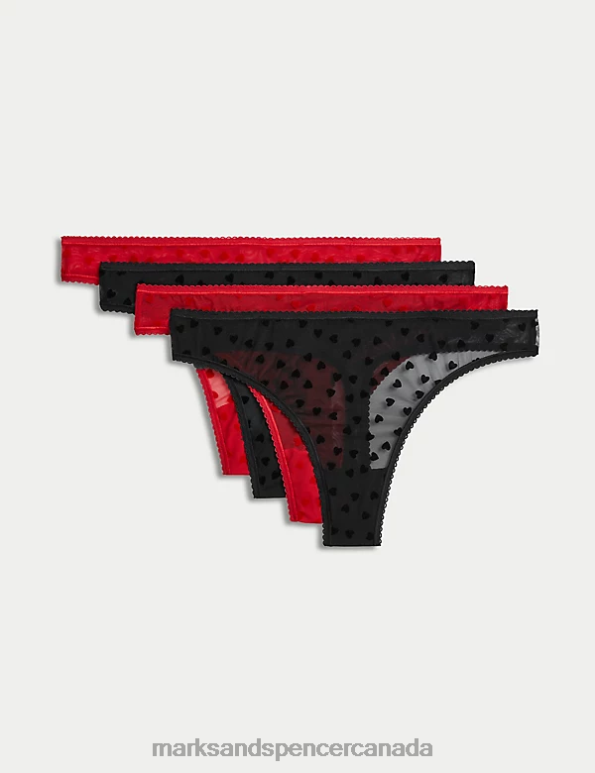 Unisex Red Mix Lingerie Marks & Spencer 4pk Printed Thongs 20VTD3748 - Marks and Spencer outlet