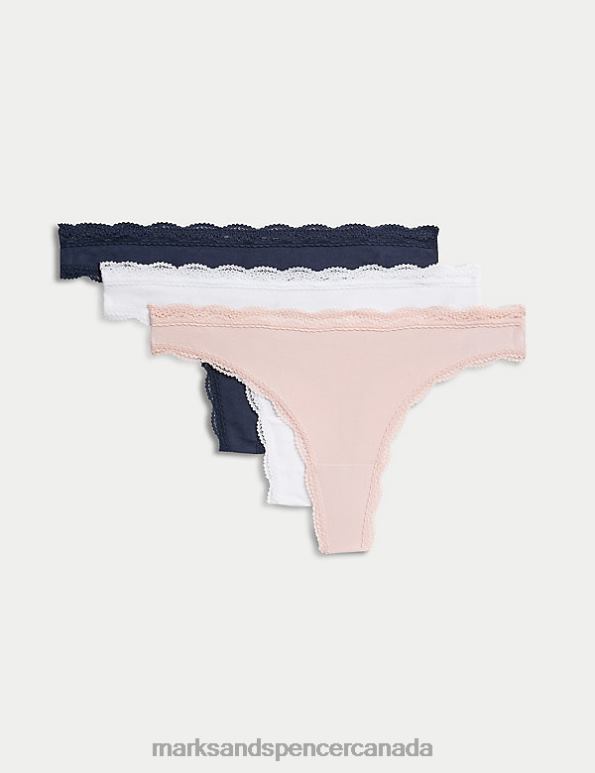 Unisex Soft Pink Lingerie Marks & Spencer 3pk Cotton Blend Thongs 20VTD4204 - Marks and Spencer online