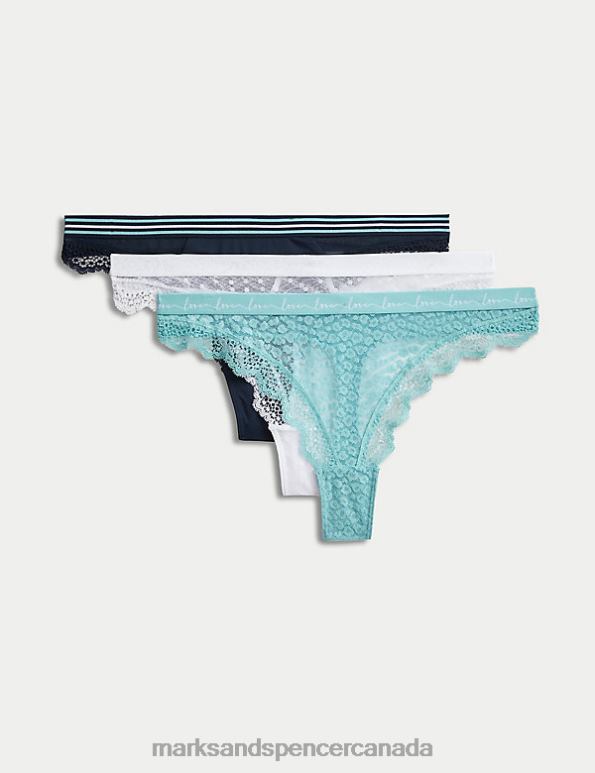 Marks and Spencer near me - Unisex Turquoise Mix Lingerie Marks & Spencer 3pk Mesh & Lace Thongs 20VTD4933