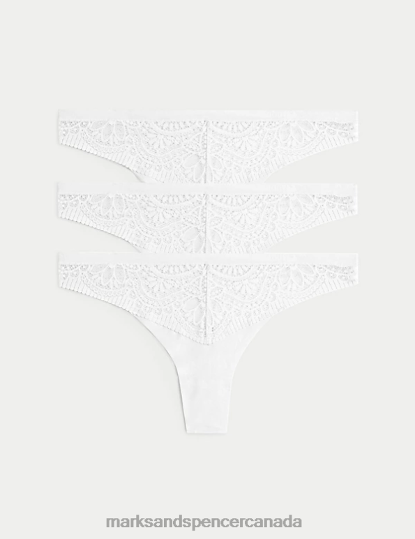 Unisex White Lingerie Marks & Spencer 3pk Body Soft Lace Thongs 20VTD4254 - Marks and Spencer outlet