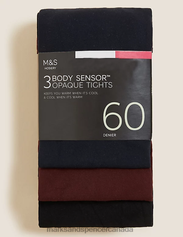 Unisex Dark Red Mix Lingerie Marks & Spencer 3pk 60 Denier Body Sensor Tights 20VTD5021 - Marks and Spencer outlet