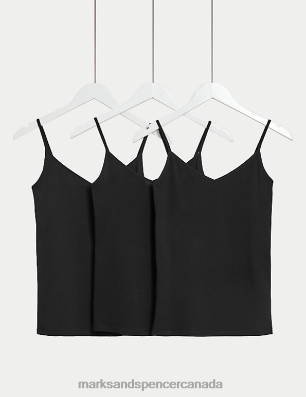 Marks and Spencer sale - Unisex Black Lingerie Marks & Spencer 3pk Cotton Rich Strappy Vests 20VTD3444